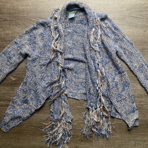 Flying Tomato Knit Cardigan Blue Fringe Size Large - Picture 1 of 5